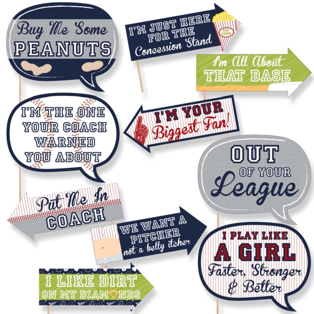 Big Dot of Happiness Funny Batter Up - Baseball - Baby Shower or Birthday Party Photo Booth Props Kit - 10 Piece